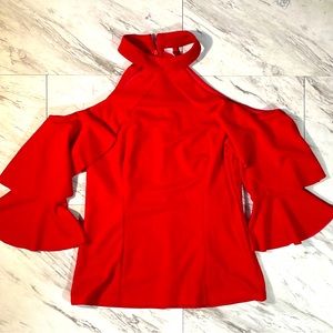 Holiday women L shoulderless sleeveless red top